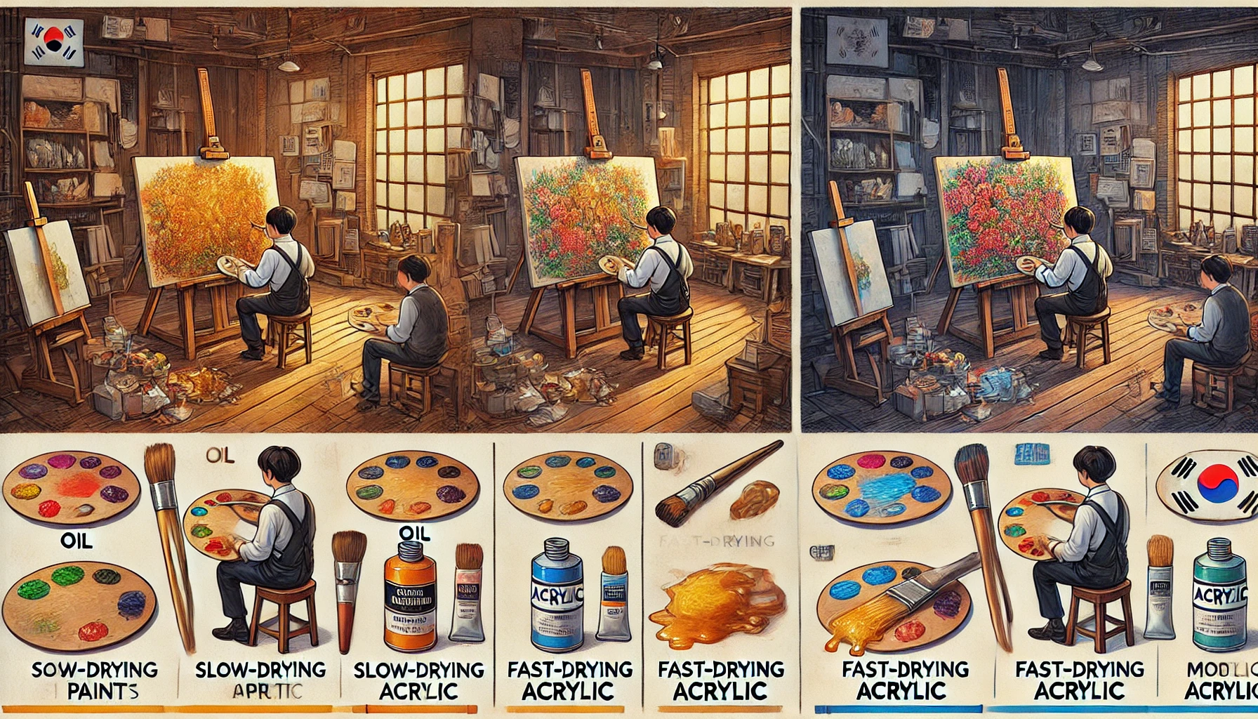 Read more about the article 유화 vs 아크릴화: 예술가를 위한 선택 가이드